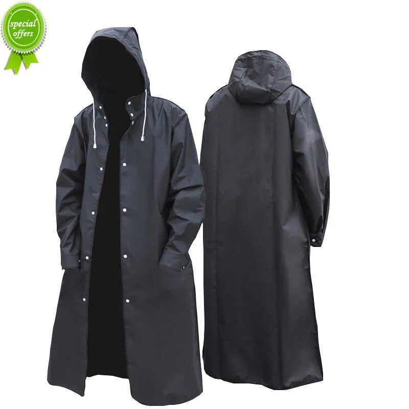 Novo Moda Black Fashion adulto impermeável capa de chuva longa homens homens casaco de chuva encapuzado para caminhadas ao ar livre escalada de pesca espessada