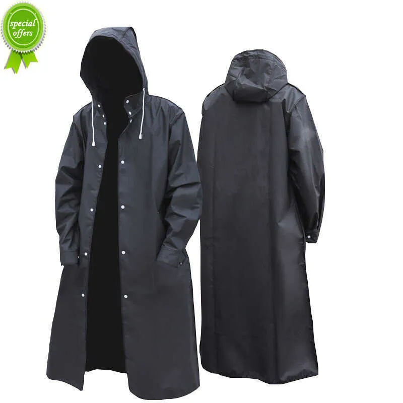 New Black Fashion Adult Waterproof Long Raincoat Women Men Rain Coat Hooded For Outdoor Hiking Travel Fishing Climbing Thickened