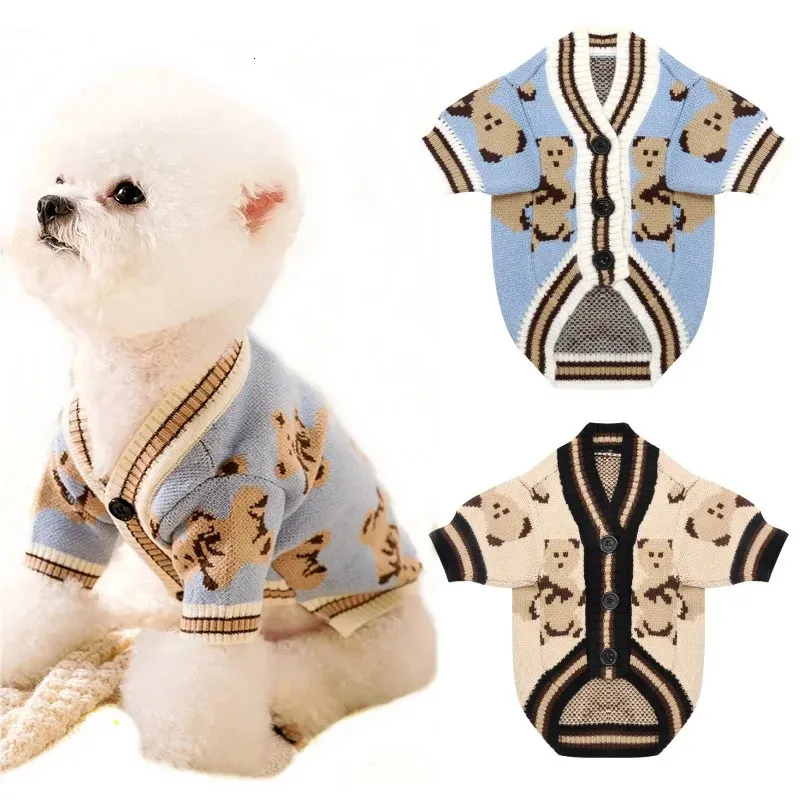 Cão vestuário animal de estimação suéter para pequenos cães médios filhote de cachorro gato urso padrão cardigan chihuahua galgo roupas casaco roupa traje 231122