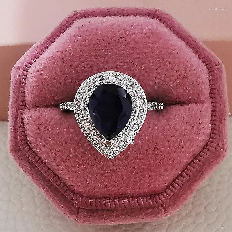 Fedi nuziali che vendono lusso colore blu pera argento designer anello di fidanzamento Africa per le donne gioielli regalo di anniversario della signora R5411