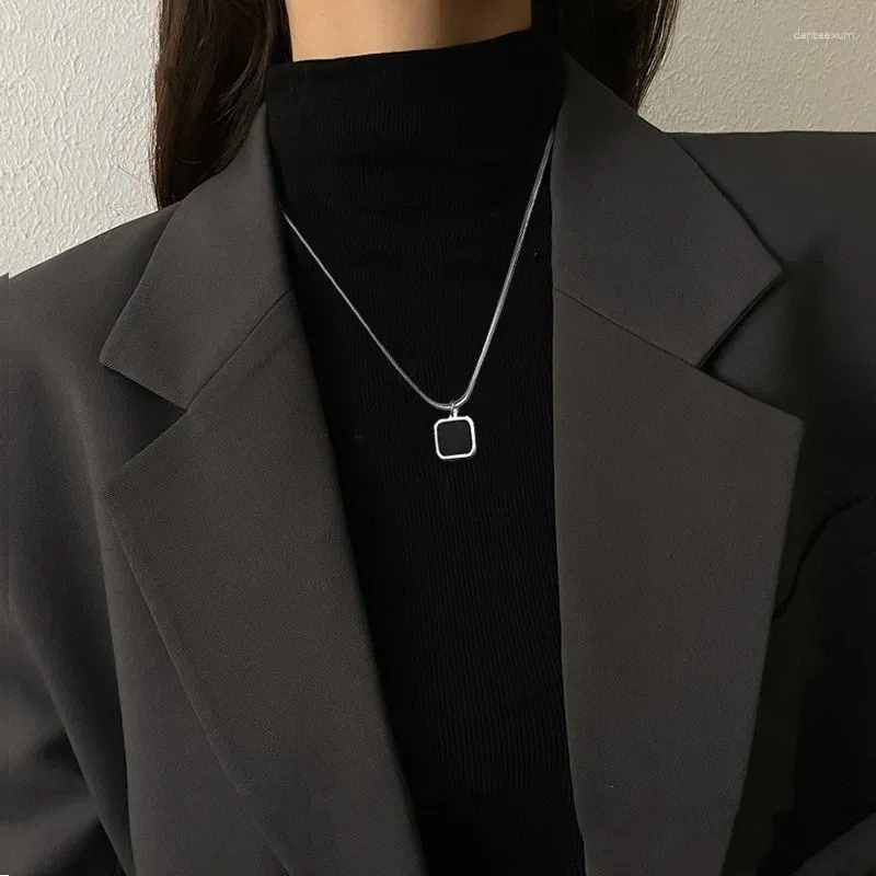 Chaines 925 Colliers de chaîne de collation pendentif en bloc géométrique argent pour femmes de la mode