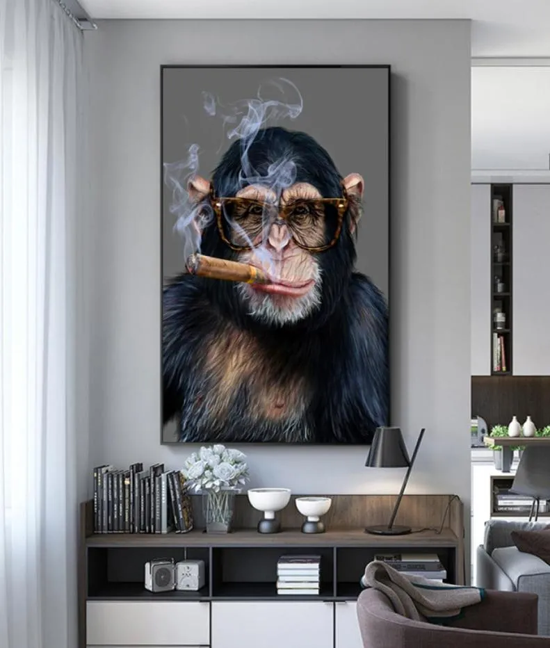 Scimmia Gorilla Fumatori Poster Immagini di arte della parete per soggiorno Stampe animali Pittura moderna su tela Decorazione della casa6243913