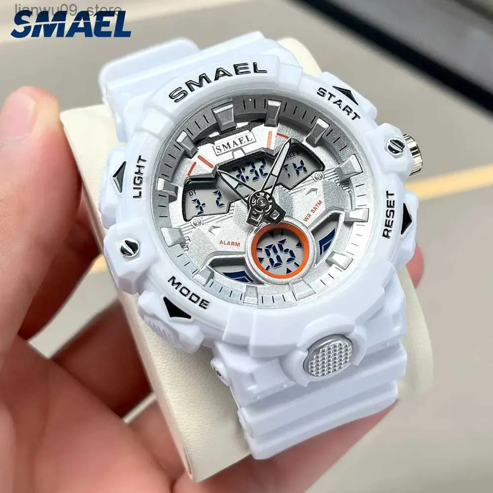 Zegarek Smael White Digital Watch for Men Wojskowy sport 5ATM Waterproo Analog kwarcowa zegarek z chronografem Data Tydzień Alarm 8085Q231123