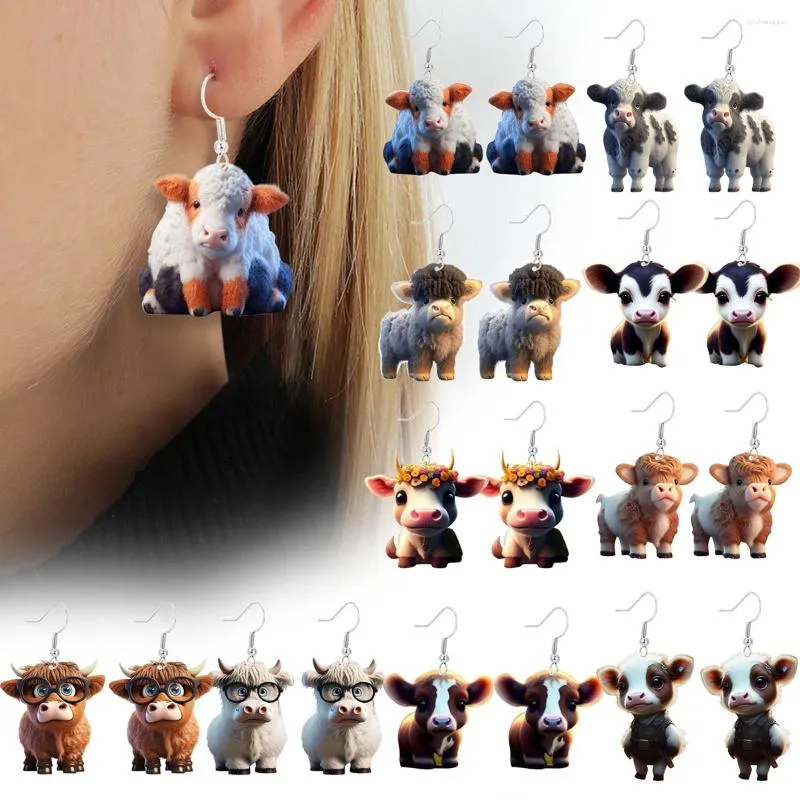 Dingle örhängen 1 par Highland Cattle Hook Cow Pet Animal Shape SMyckesmode Tillbehör Kvinnor Girls