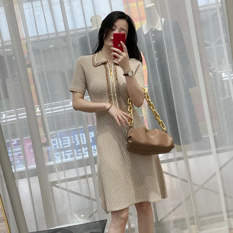 tweed knit dress Tweed check long sleeve dress – Ancosti main image 1