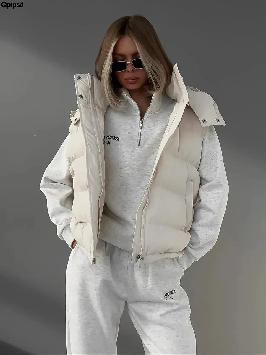 Womens Vests Quilted Jacket Winter Loose Parkas Coat Vintage Belt Office Warm Cotton Foam 231122