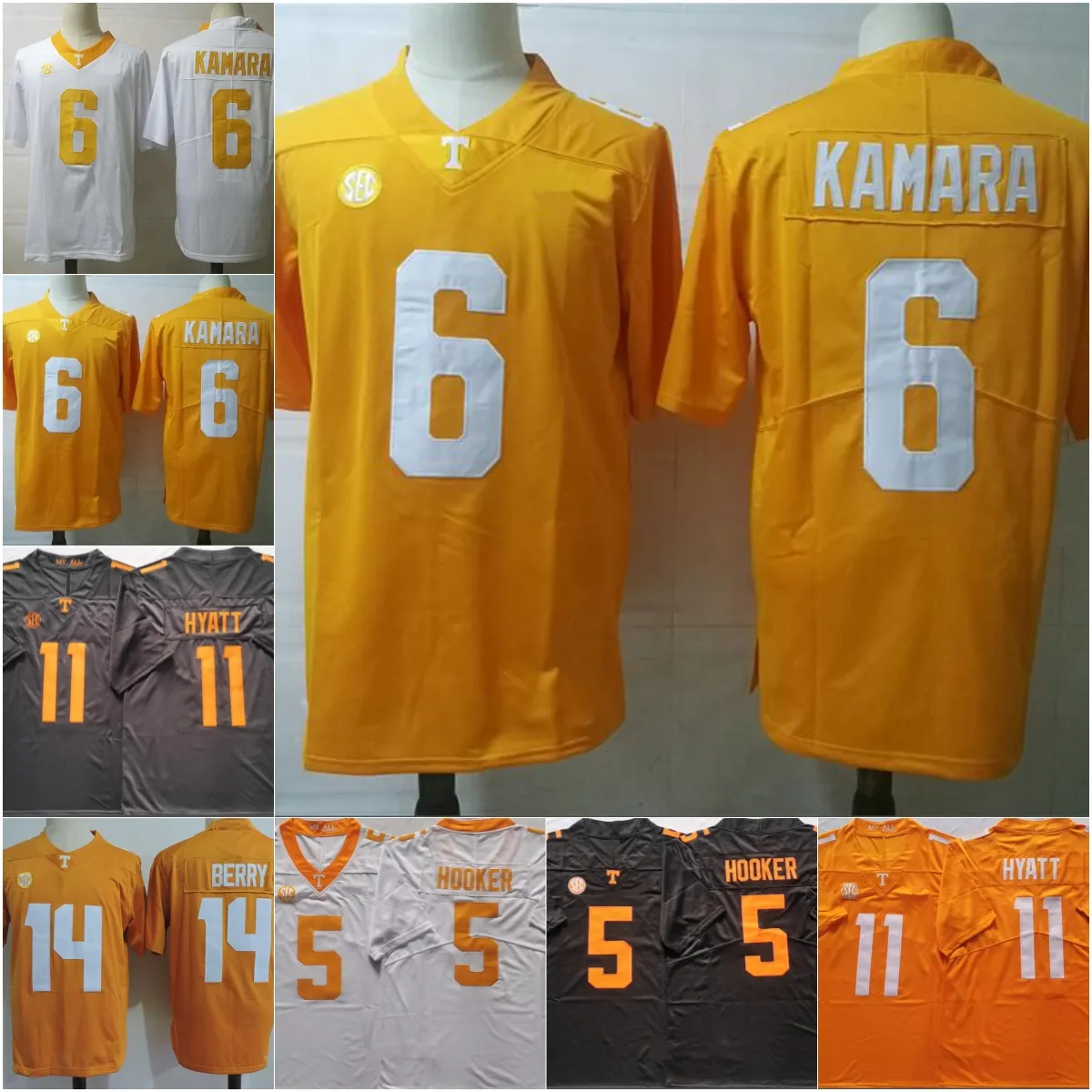 Tennessee Volunteers voetbalshirts 11 Jalin Hyatt 5 Hendon Hooker 14 Eric Berry 6 Alvin Kamara allemaal gestikt