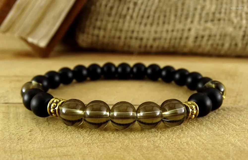 Strand Nature Matte Black Onyx Bracelets Yoga Mala Beaded Branslet Branslet Bracelet Prezent dla niego Biżuteria Medytacja Reiki