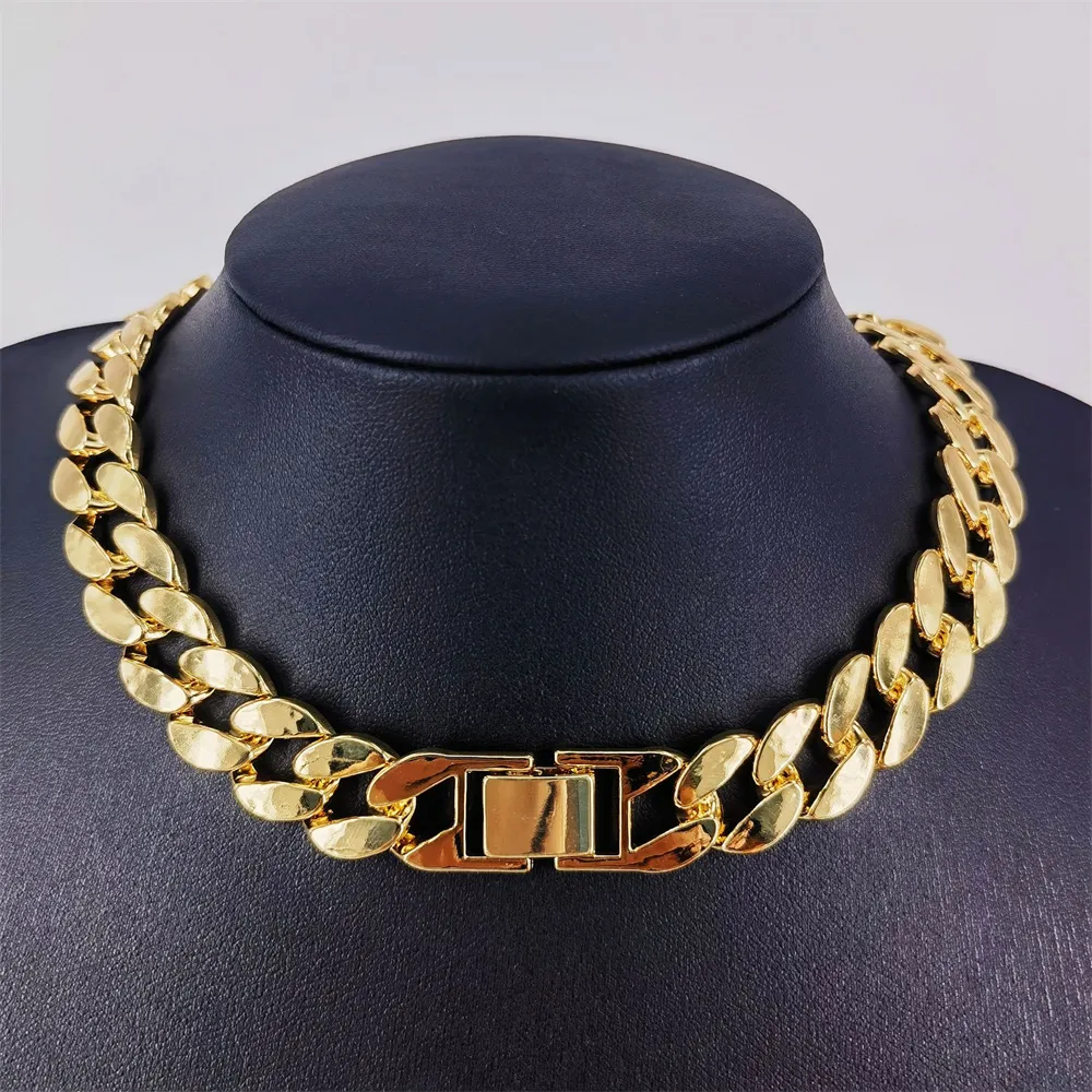 Halskette für Herrenkette Kubanische Verbindung goldene Ketten aus Schmuckarmband 15 mm glatt und minimalistischer HipHop für Männer und Frauen