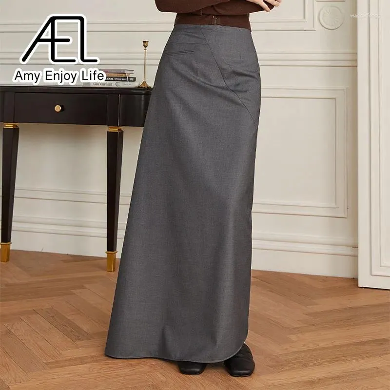 Jupes AEL minimaliste Street Shoot costume polyvalent demi-jupe femme 2023 automne/hiver robe longue asymétrique
