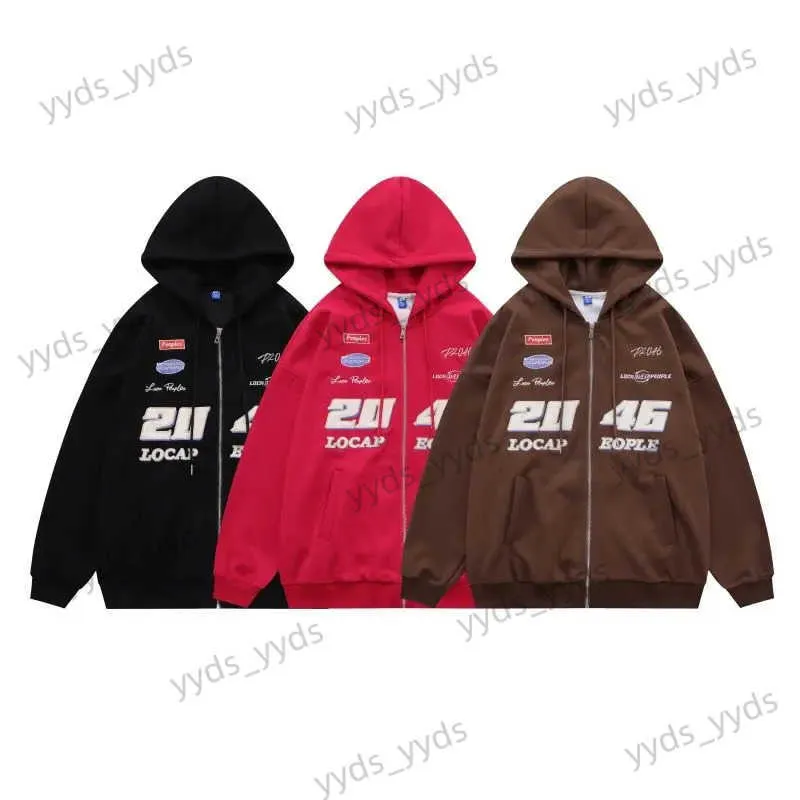 Herrtröjor tröjor gata löst racing element brev tryckt tröja hoodie casual gata tröja kappa mäns och kvinnor par topp zip up hoodie t231123