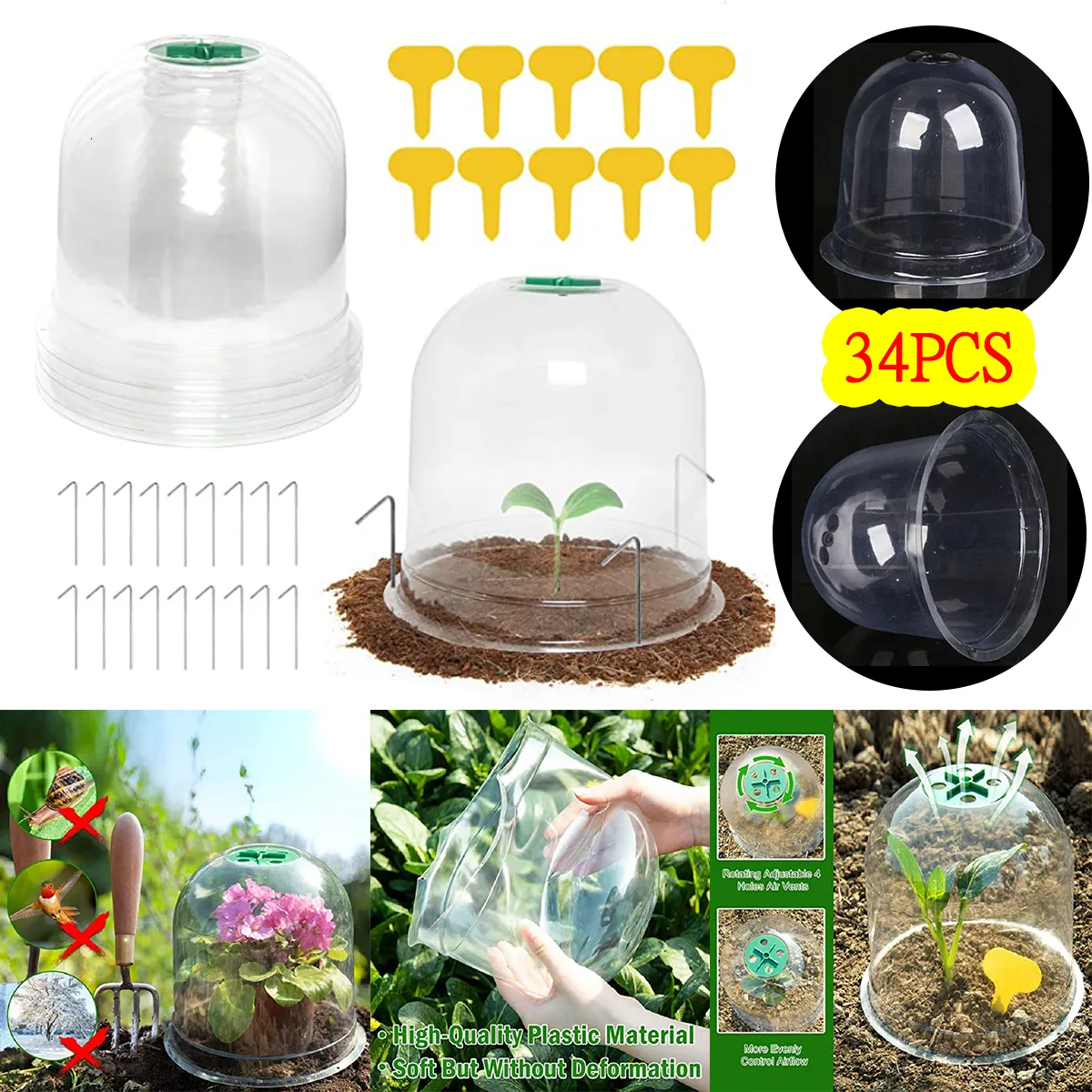 その他のガーデンツール34pcsset Plant Protect Bell Cover Plastic Mini Greenhouse Anti Freeze Covers for Flowersアクセサリー26x21cm 230422クリア