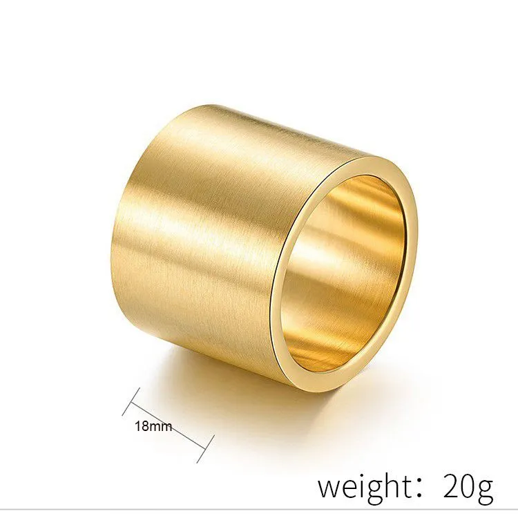 18MM Titanium Steel Wide Ring Brushed Large Ring for Men Matte Gold/Black/Silver Color Stainless Steel Rings Male Jewelry