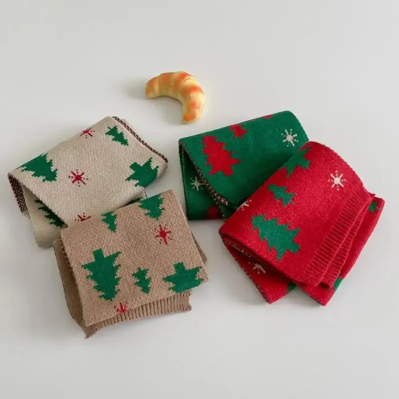 Sciarpe Avvolge Autunno Inverno nato Ragazzo Ragazza Sciarpa lavorata a maglia per albero di Natale Moda per bambini Fazzoletto da collo in cotone caldo Bambino Sciarpa casual lavorata a maglia 231123