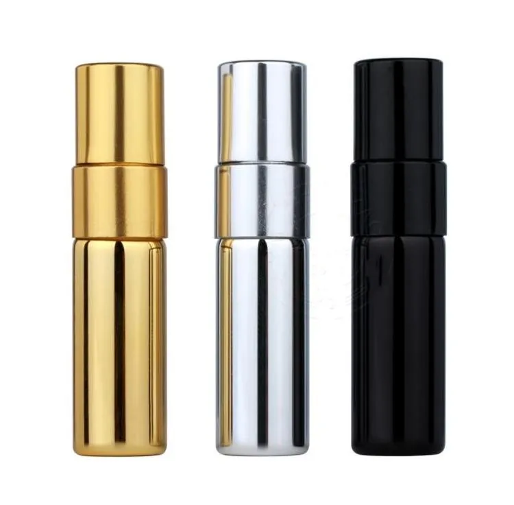 3ml Mini Perfume Bottle Aluminium Spray Atomizer Bottles Sample Empty Gold Silver Black Glass Vials SN4513