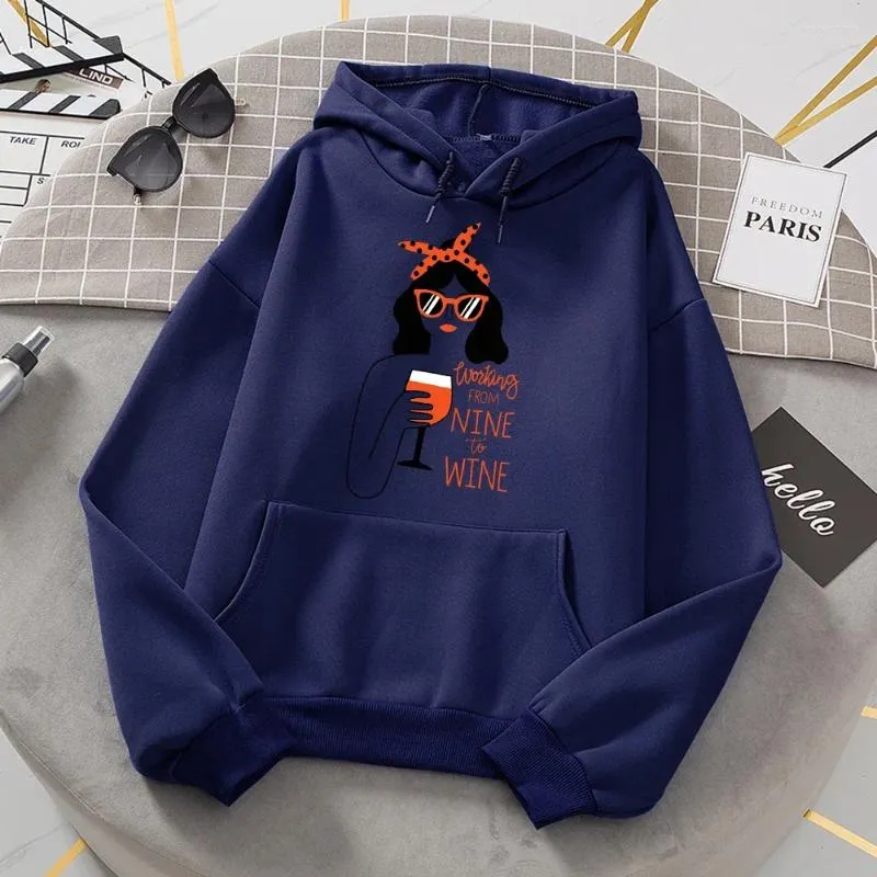 Women's Hoodies Sweatshirts Cosmo Lady Working From Nine To Wine Women Hoody Hip Hop Loose Sweatshirt Autumn Pocket Warm Hooded Casual Fleece Pullover