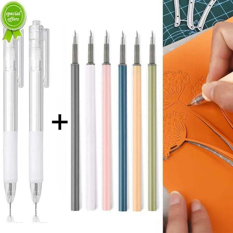 جديد 2+6pcs سكين pen set articl stility stility paper cut knife scrapbooking sticker precision tool diy craft supplies cutter