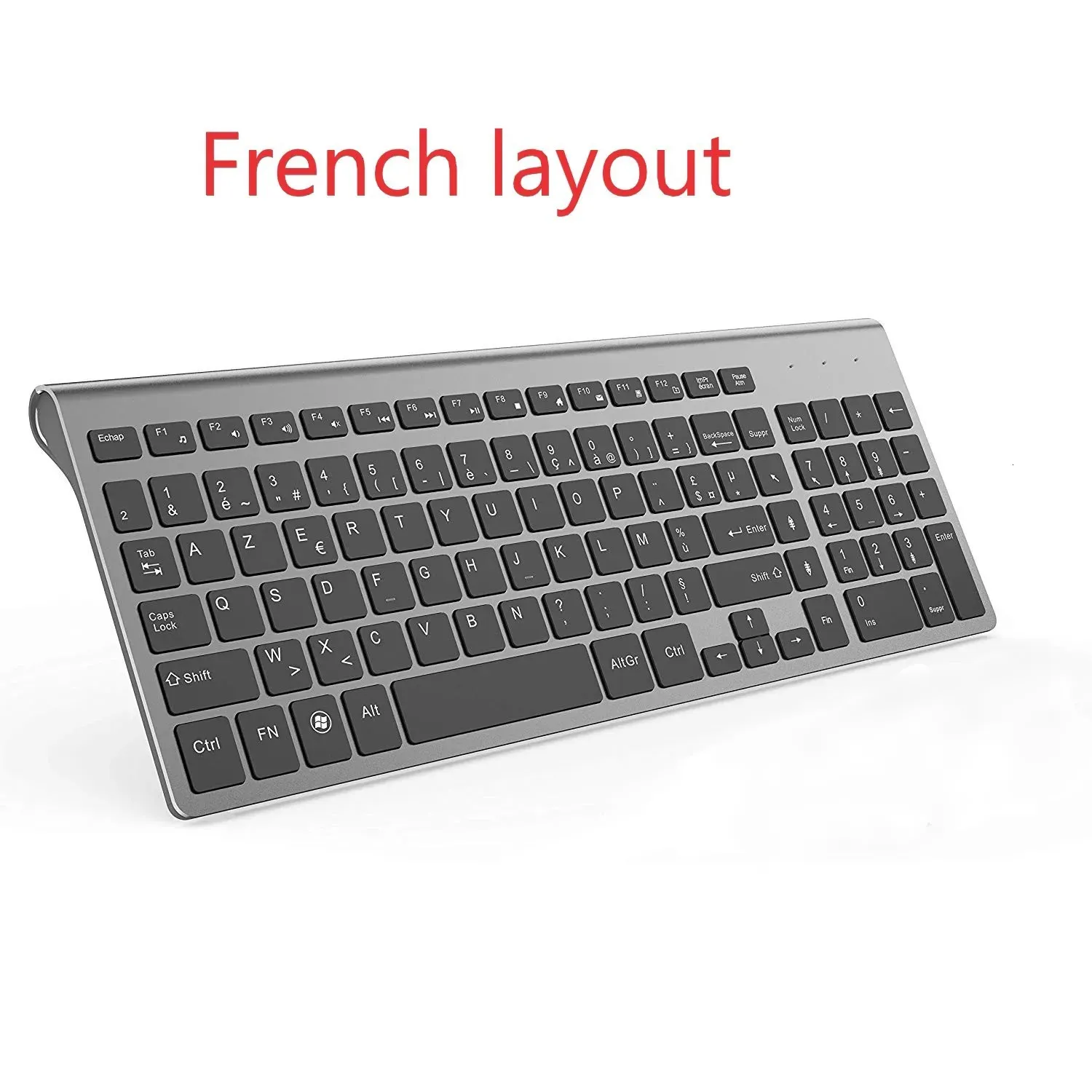 French Keyboard AZERTY Wireless 24G USB Connection Ergonomic Silent ESRUITDEUSAFR Suit for Laptop PC TV 231221
