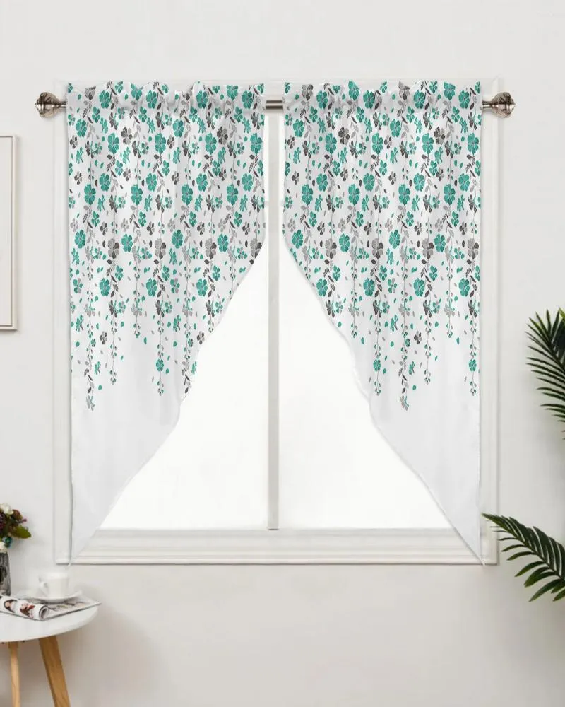 Gordijn Teal grijze bloemengordijnen voor slaapkamerraam woonkamer driehoekige jaloezieën gordijnen