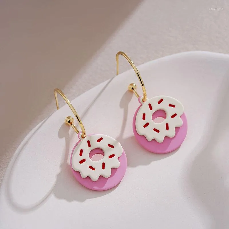 Hoop örhängen söt rosa runda donut piercing för kvinnor trender produkter mode söta smycken användare bonus