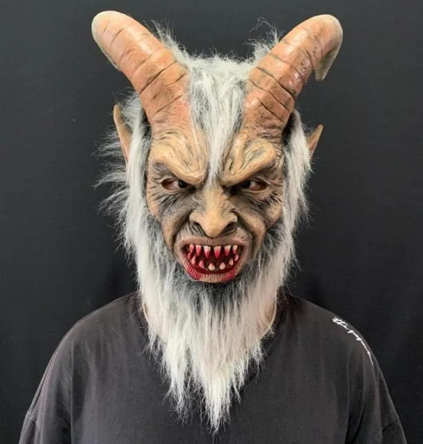 Maski imprezowe 2021 Lucyfer Cosplay latekszy Halloween Costume Scary Demon Devil Movie Horrible Horn Mask