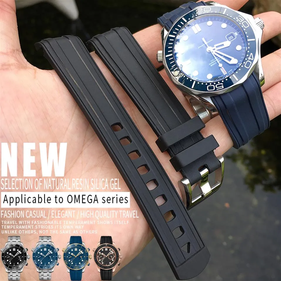 20mm Hight Quality Rubber Silicone Watch Band Waterproof Blue Black Strap Watchband Armband Steel Pin Buckle For Omega New 300 F342A