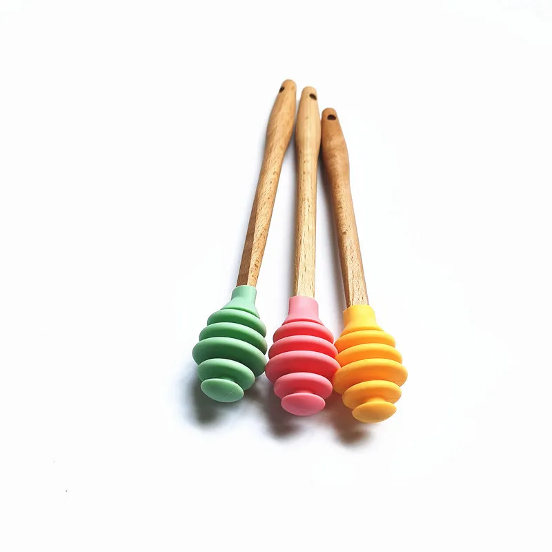 Wooden Handle Honey Silicone Tools Honey Spoon Drizzle Stick Honeys Mixing Stirrer Dip Spiral Server Kitchen Gadget Tool 