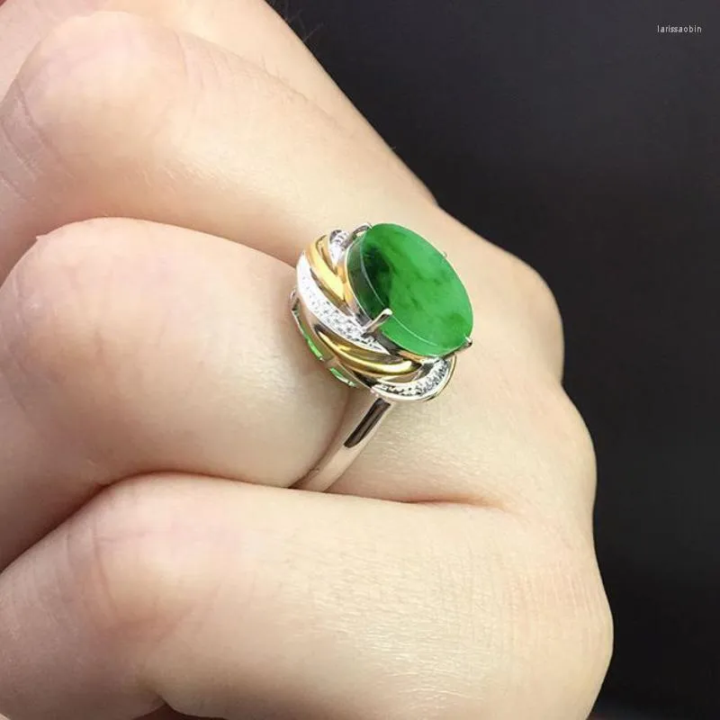 Cluster Rings Classic Natural Chrysoprase Round For Women Geometric Fashion Texture Chinese Style Wedding Jewelry Adjustable