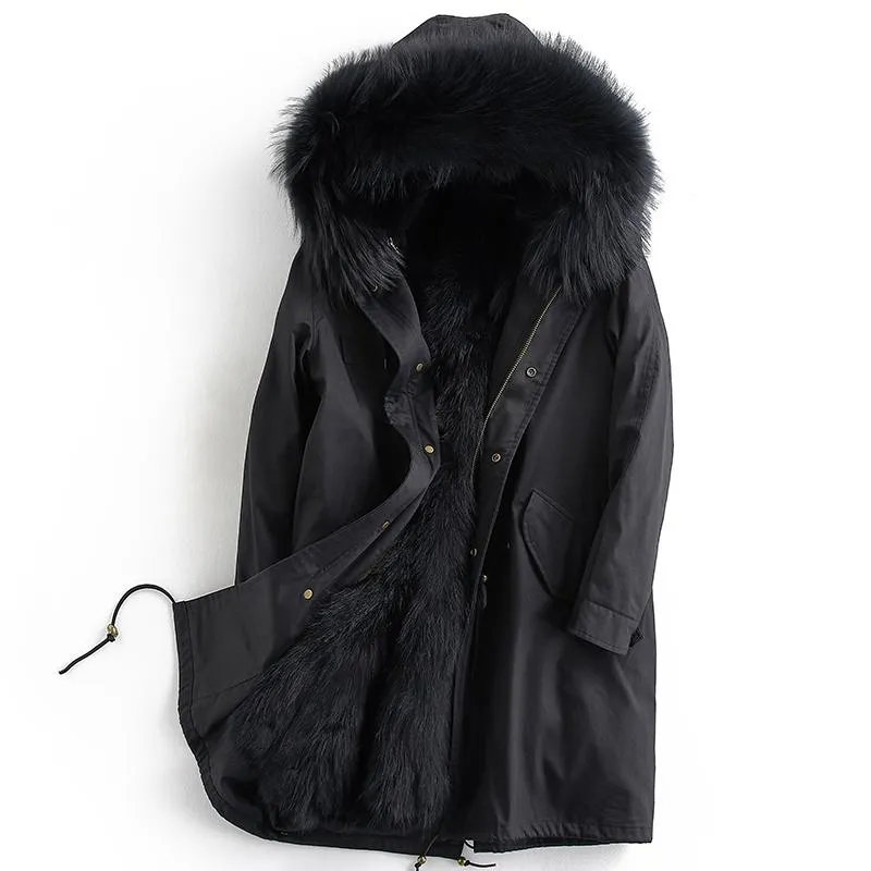 Herrläder faux äkta päls män parka racoon hundfoder vinterjacka långa jackor parkas hombre invierno ml-pk10 kj1178