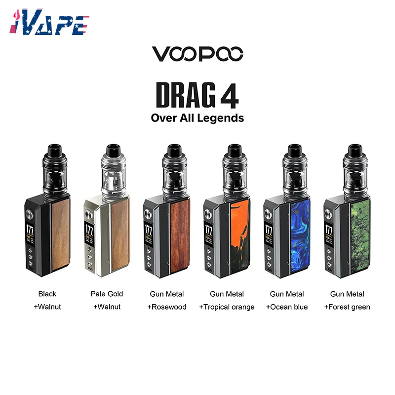 Voopoo Drag 4 Kit 177W med Uforce-L Tank 4ml/ 5,5 ml Optimerad w/ alla PNP-spolar som drivs av dubbla externa 18650 batterier