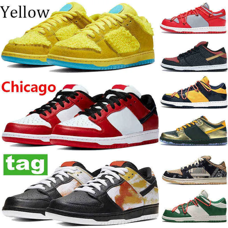 Z pudełkiem sbdunker niskie buty do biegania zapatos deptivos Chicago Yellow Orange Fury Chaussures de Sport Black University Red Cement Gold Pine Green Tiee