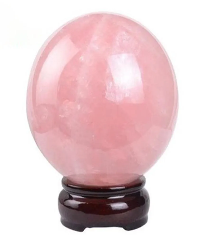 Regalo di festa Pietra naturale Pietra preziosa 40MM Quarzo rosa Sfera Sfera di cristallo Chakra Guarigione Reiki Intaglio Artigianato e Supporto in legno2437951