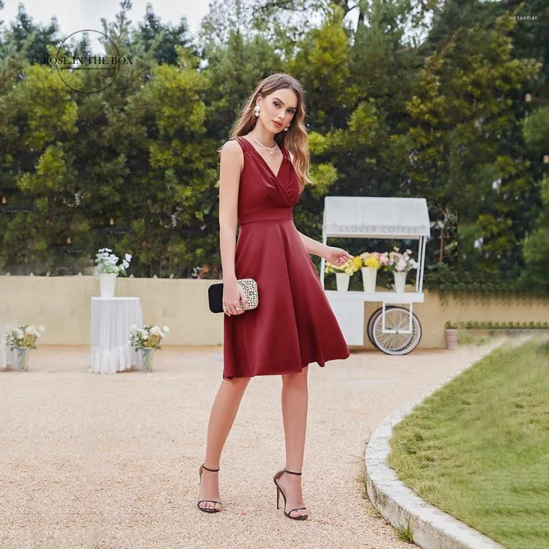 Party Dresses Burgundy Female Cocktail For Women 2023 Vestidos De Fiesta Corto Elegant V Neck Knee Length Chiffom Prom Evening Gowns