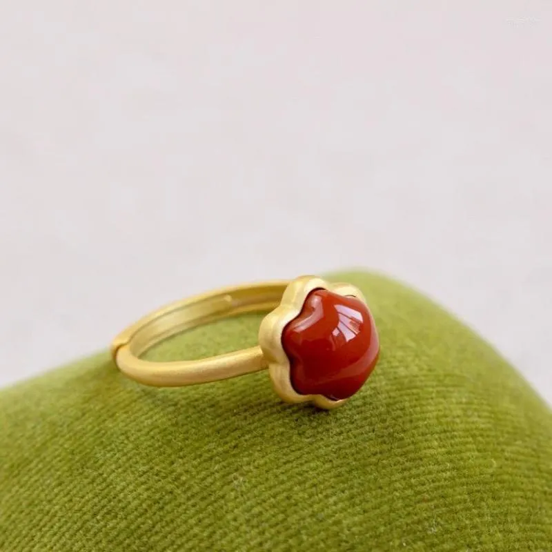 Klusterringar naturliga sydröda agat Jade ring med 925 sterling silver för kvinnor 18k guld jadeit smycken