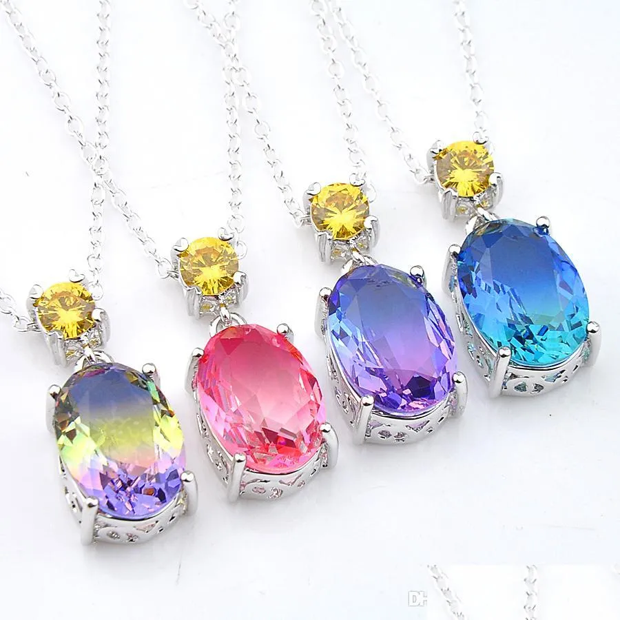 قلادة قلادة Luckysheny 10 PCS/Lot Christmas Gift Oval Bi Color Tourmaline Citrine Gemstone Sier Pendants for nclaces drop del dhre5