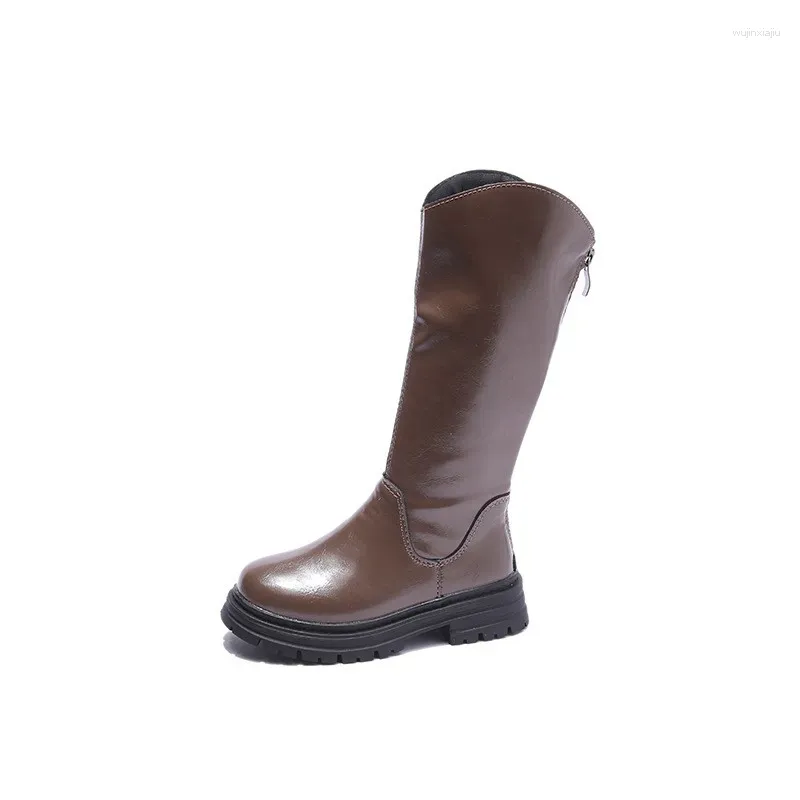 Botas Cuzullaa Crianças Meninas Elegantes Outono Inverno Zip Mid-Bezerro Sapatos Altos Para Crianças Flat Fashion Tamanho 26-36