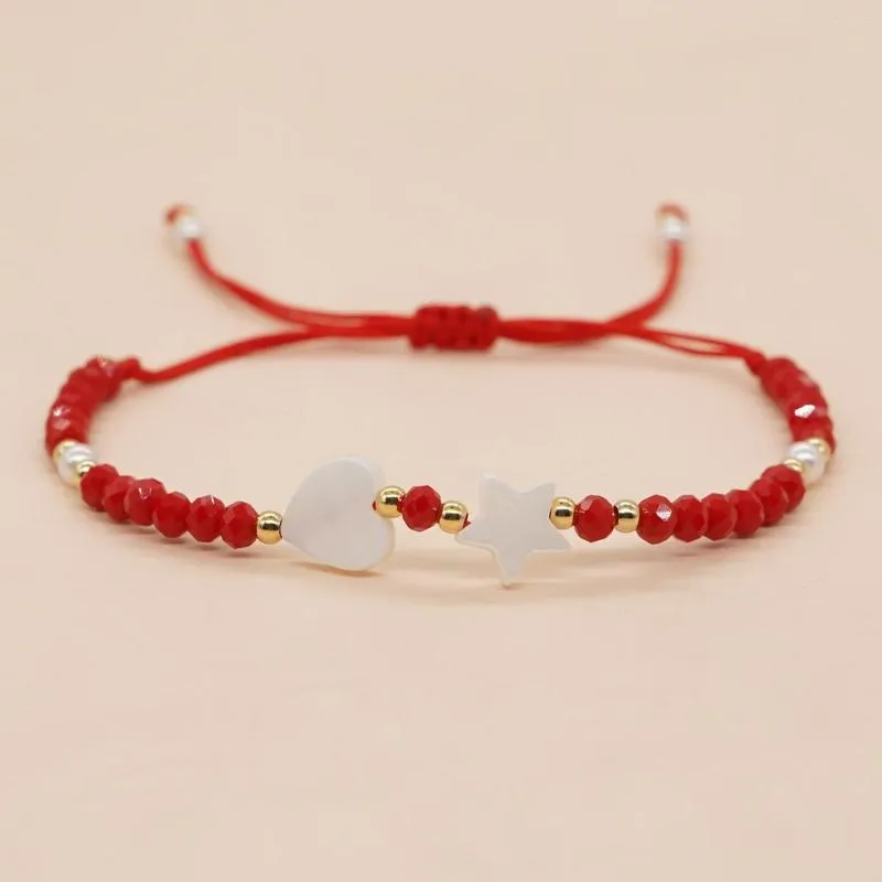 Strand go2boho Beaded Friends Bracelets для женщин Red Lucky Crystal Shell Lover Lover Сердце пресноводные жемчужины