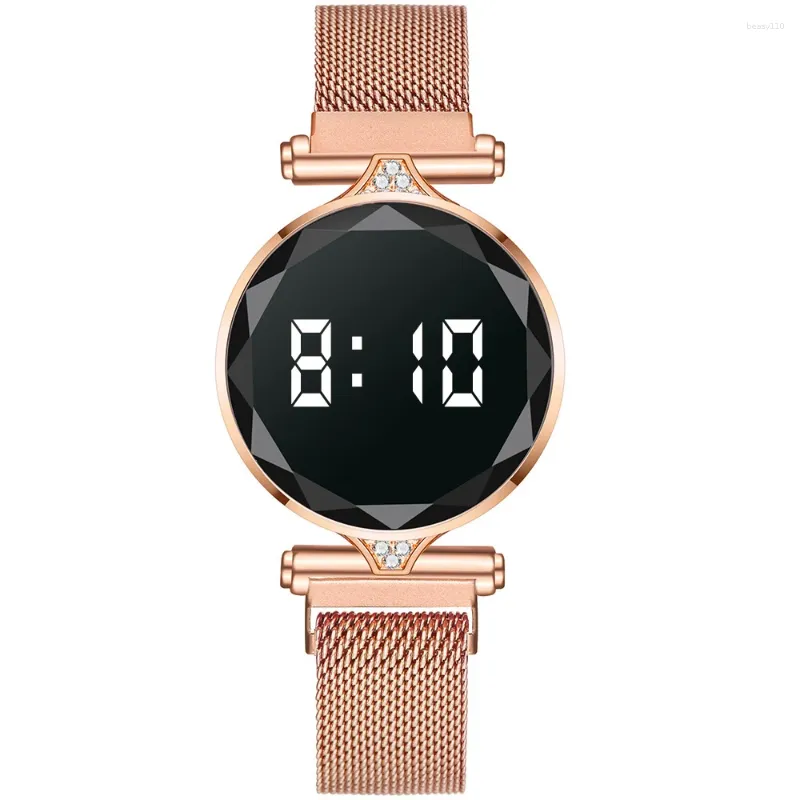 Wristwatches Luxury Digital Magnet Watches For Women Rose Gold Stainless Steel Dress LED Quartz Wristwatch Female Clock Relogio Feminino