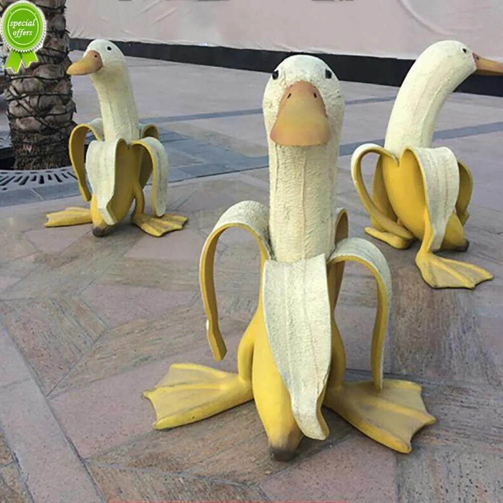 Novo Pato Banana Criativo Decoração de Jardim Esculturas Quintal Vintage Jardinagem Decoração Art Caprichoso Descascado Banana Pato Home Estátuas Artesanato