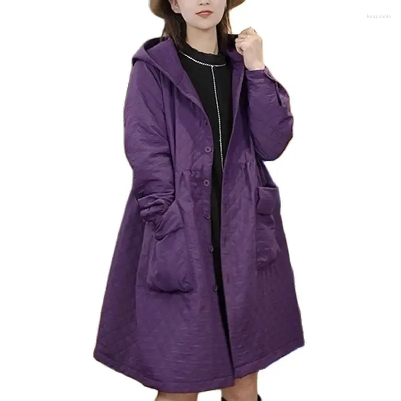 Casacos de trincheira feminina Coat 2023Autumn Inverno com capuz de inverno de comprimento médio fêmea de peito de bolso Big Pocket Solid Color Windbreakers sobretudo sobretudo