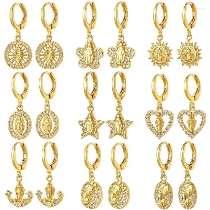Boucles d'oreilles créoles de Style européen et américain, bijoux religieux pour femmes, pierre incrustée, Design de la vierge marie minoritaire