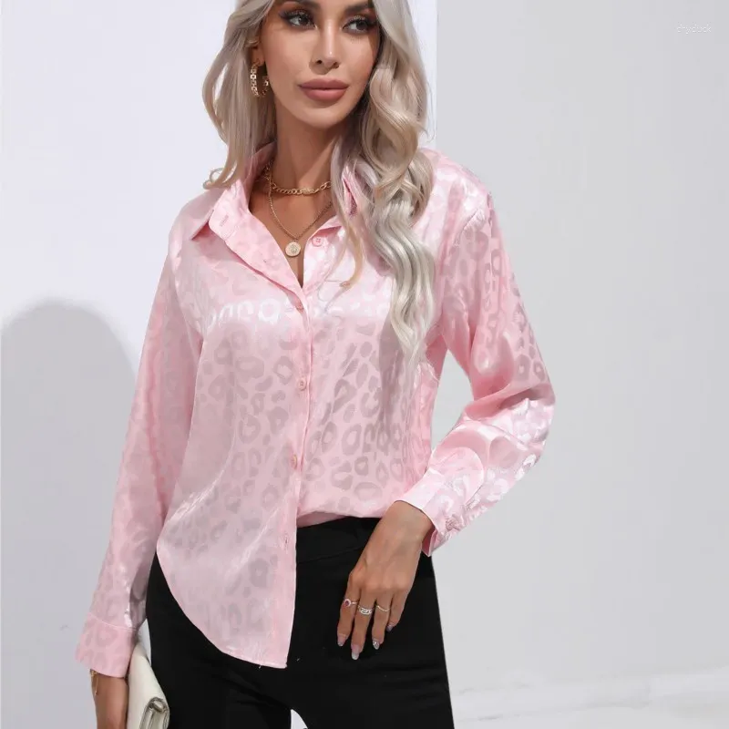 Kvinnor BLOUSES CASUAL LÖST FÖR ATT SOLID FÄRG Långärmad Leopard Print Tops Fashion Lapel Office Shirt Elegant Blosue 2023