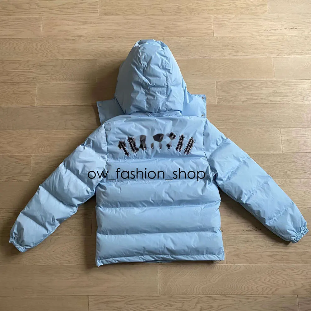 Men Parkas Trapstar Jackets Men Winter Hoodie Trspstar löstagbar huva Down Jacket Ice Blue High Weight Puffer Strongest Version Super 610 93