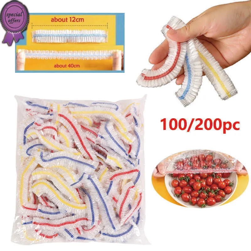 New 100pc Colorful Disposable Food Cover Elastic Plastic Wrap Food-grade PE Fresh-keeping Film Bag Thickened Disposable Bowl Cover