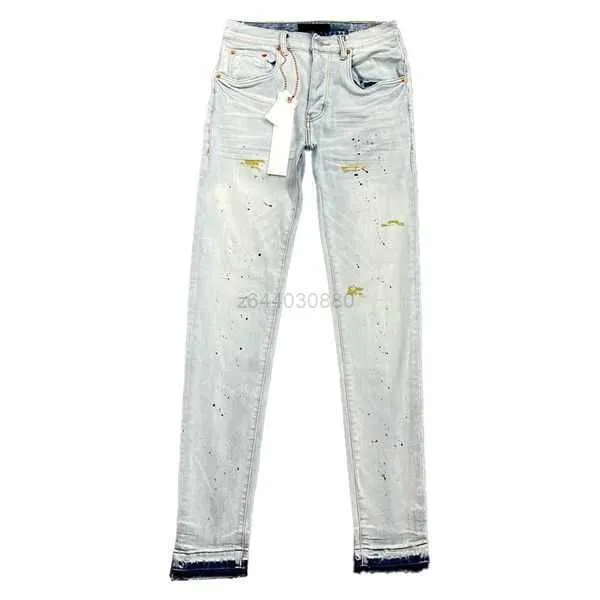 Jeans de diseñador para hombre, jeans morados, pantalones para mujer, jeans ksubi morados, High Street Purple Retro Paint Spot Pies delgados Micro Jeans elásticos Hip-hop con cremallera amirs jeans 7 33EN