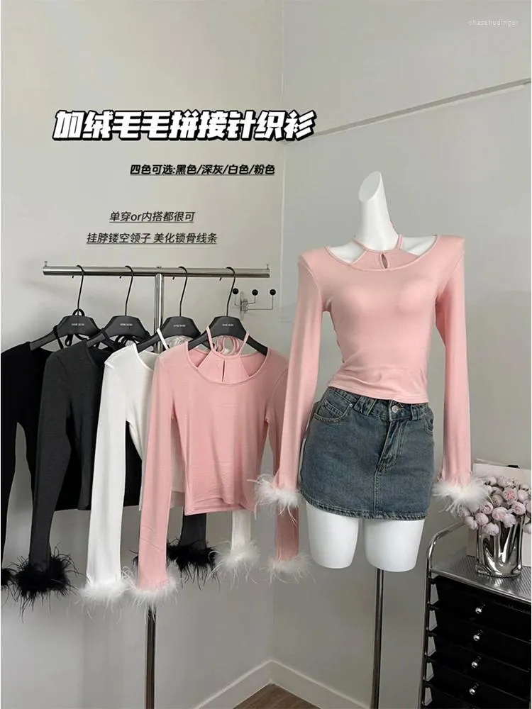T-shirt da donna T-shirt rosa Y2k T-shirt coreana Top Harajuku 2000s Vintage Streetwear anni '90 Estetica Abiti a maniche lunghe 2023 Autunno