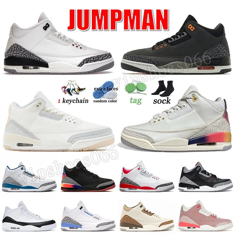 Athletic 3s OG Basketball Shoes Designer j3 Jumpman 3 White Cement Reimagined Fear Craft Ivory J Balvin Sunset Fire Red Fragment Wizards Trainers Sneakers Mens Women