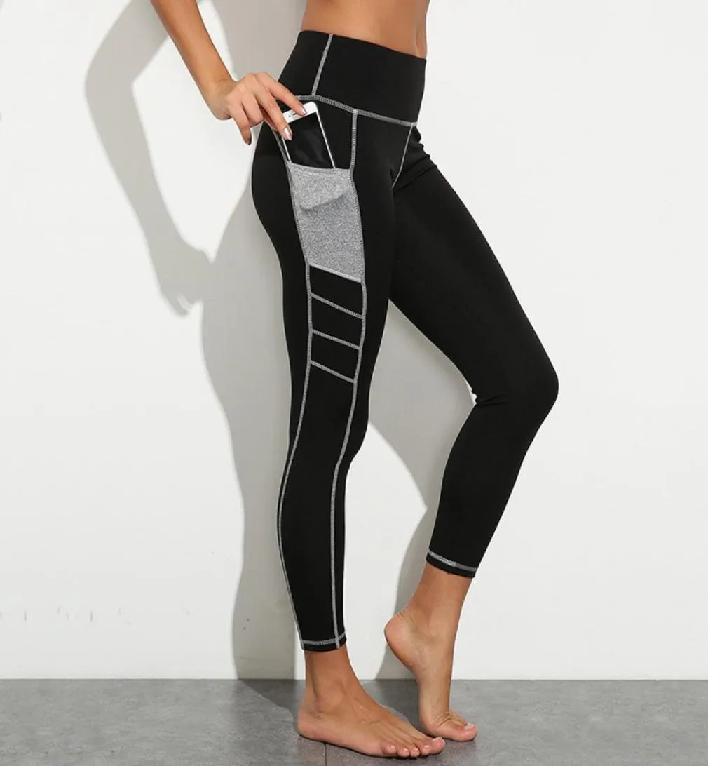 New Full Length Workout Leggings With Pocket Women High Waist Mesh Patchwork Yoga Pants Fitness Gym Exercise Sport Pants9251972