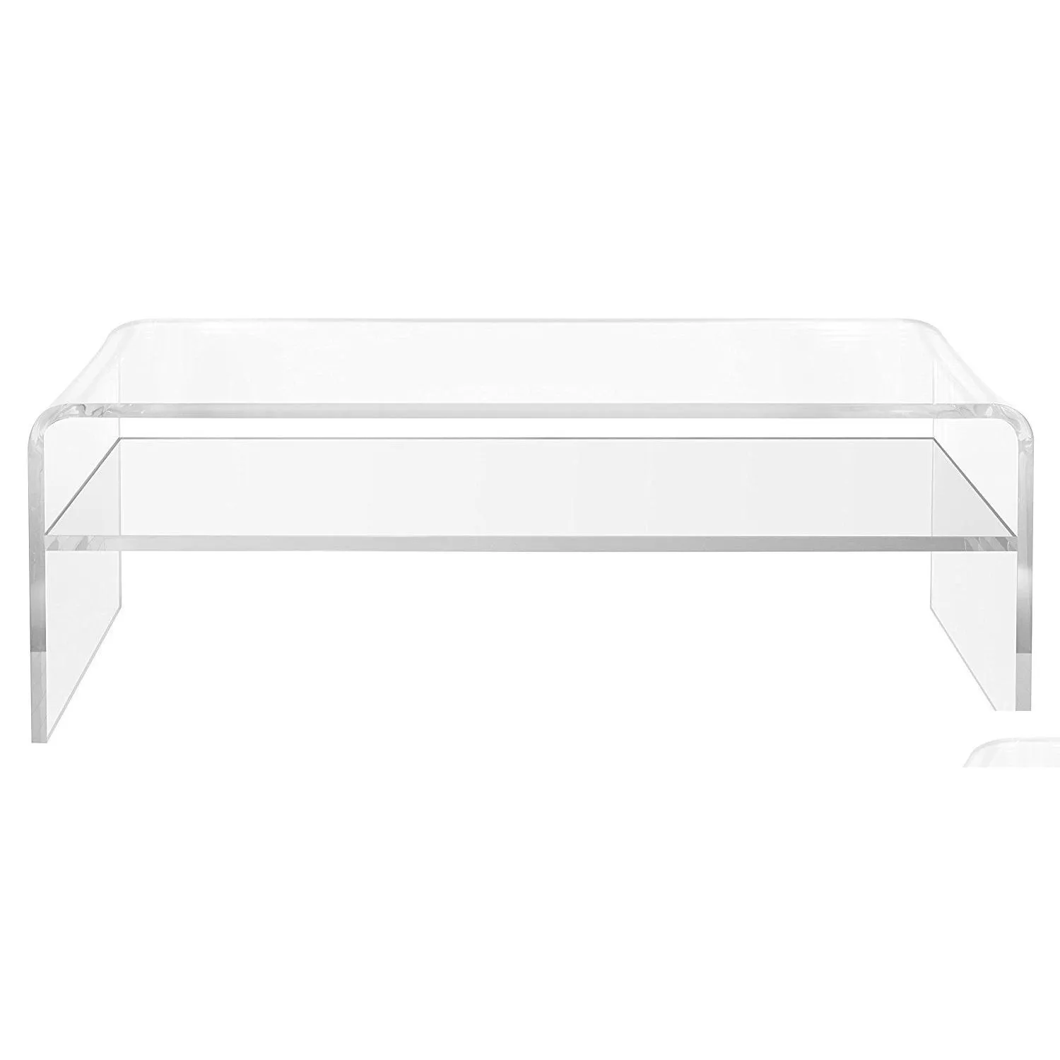 Meubles de salon Table basse en acrylique transparent avec étagère - Banc d'entrée et de chambre à coucher Cocktail Conception de cascade classique Bord arrondi Dhjas