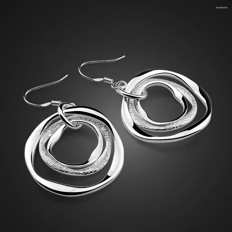 Dangle Earrings Weiweini S925 STERLING SILVER PLATED PLATINUM Large Circle verion version Send Girlfriend Wife